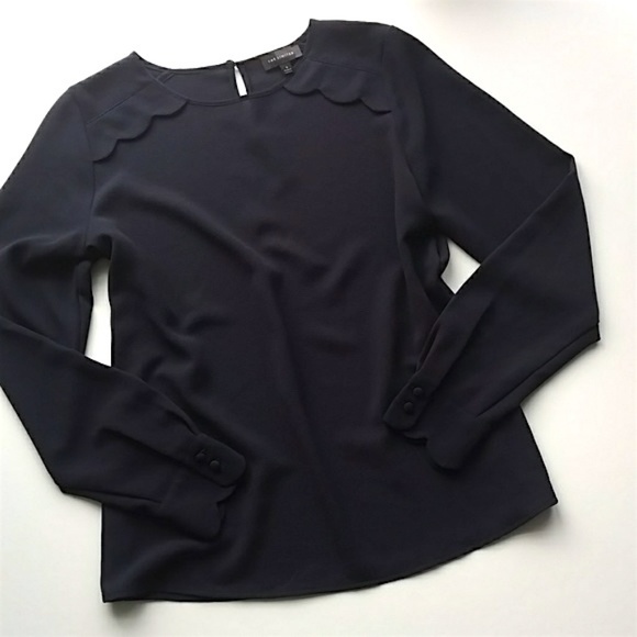 The Limited Tops - The Limited Navy Blue Scallop Design Top - S
